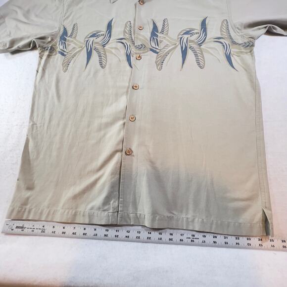 Button Shirt M.E. Sport Men's XL Tan w/ Slate Blue Floral Print Collared Cotton - Picture 7 of 9